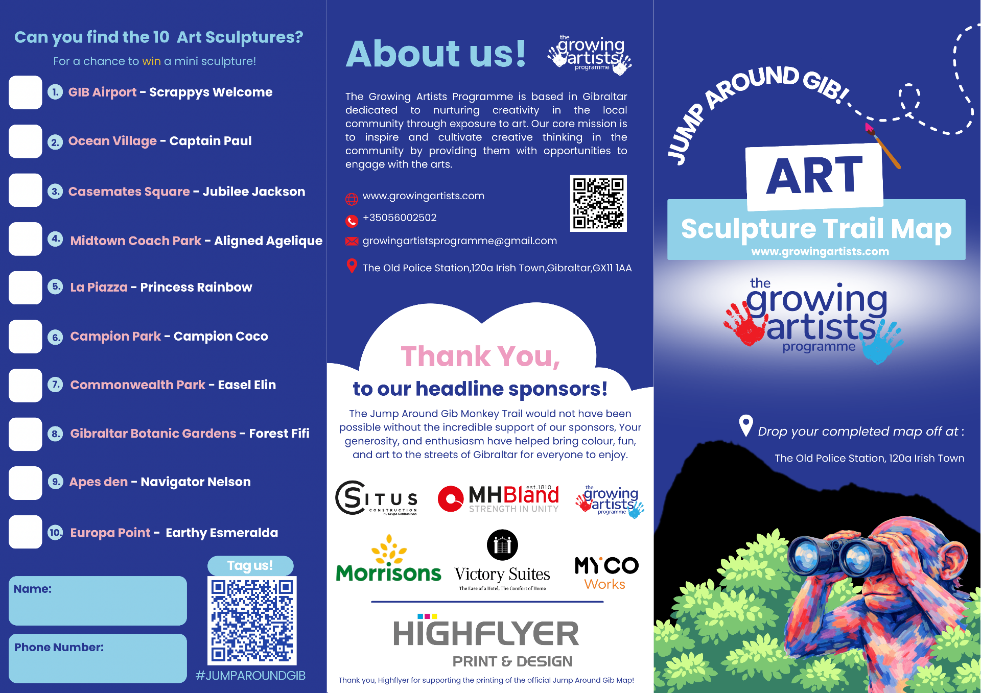 Jump Around Gib sculpture list, contact details and headline sponsors